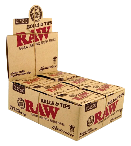 RAW Classic Masterpiece 3 Meter Rolls & 30 Pre-Rolled Tips